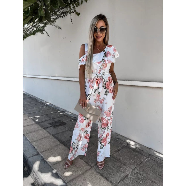 Dame Én-skulder Blomst Rynke jumpsuit Stilla