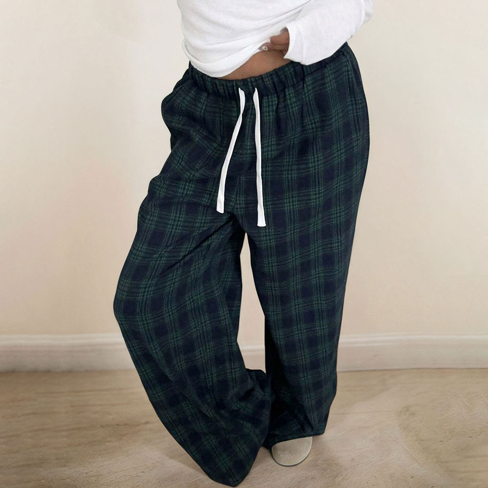 Kvinders afslappede ternede bukser med elastisk taljebånd og justerbar snor Stilla