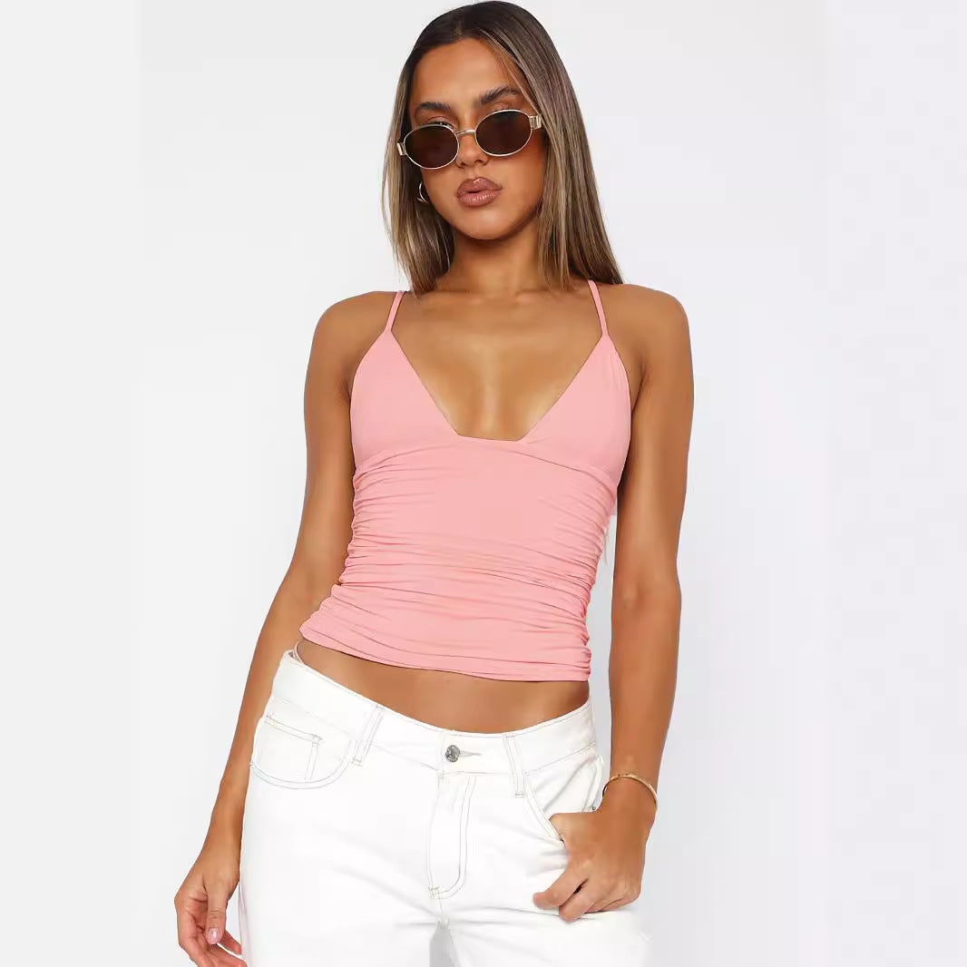 Dame figurtilpasset bodice-top med V-hals og fin indsnøring Skovae