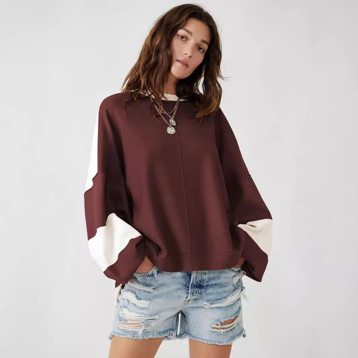 Dame afslappet sweatshirt med løst snit og elegante blokstriber Stilla