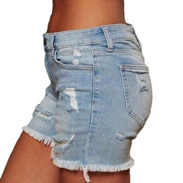 Dame afslappede Destroyed Denim-shorts med frynset kant og høj talje Stilla