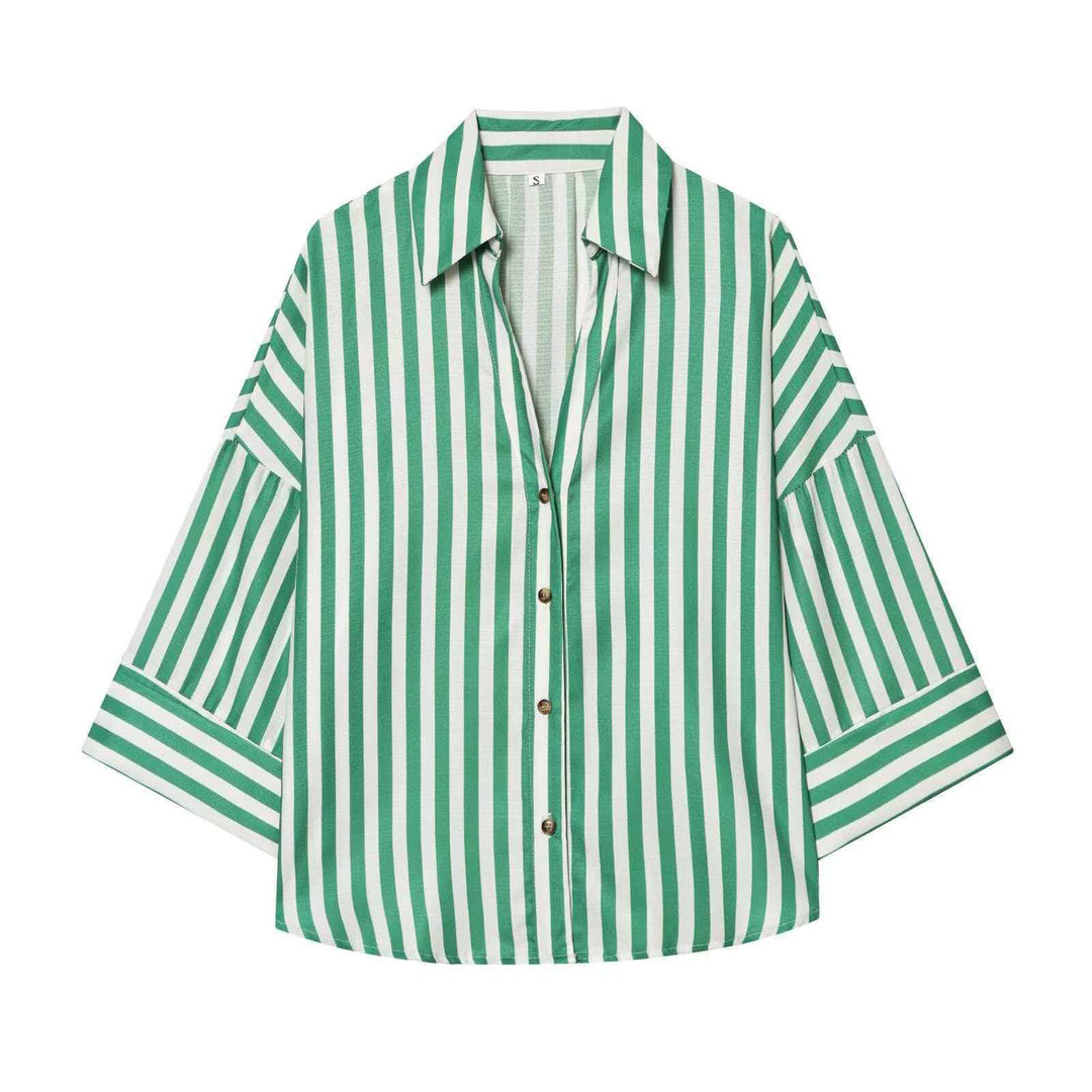 Kvinders moderne stribet bluse skjorte med oversized snit Stilla
