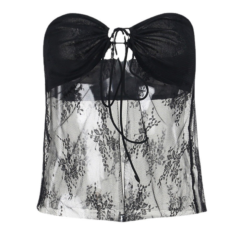 Dame Gennemsigtig Floral Broderet Bluse Stilla