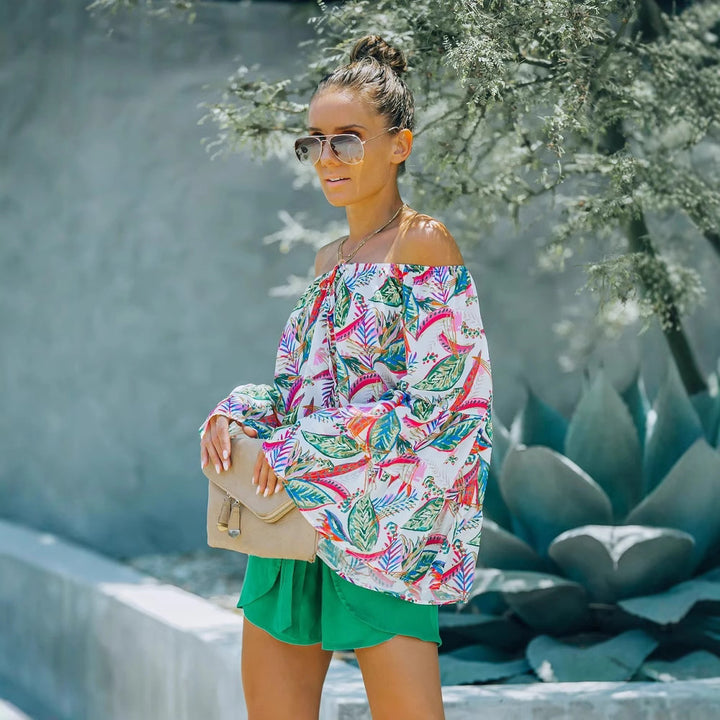 Dame Off-Shoulder Bluse med blomstertryk og vidde ærmer Stilla