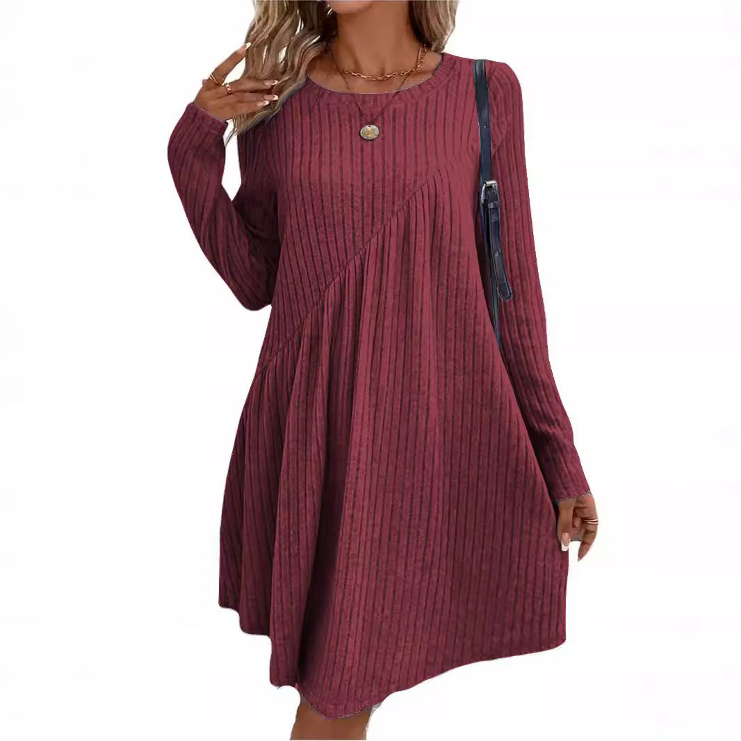 Dame longsleeve kjole med asymmetrisk snit og ribstruktur Stilla