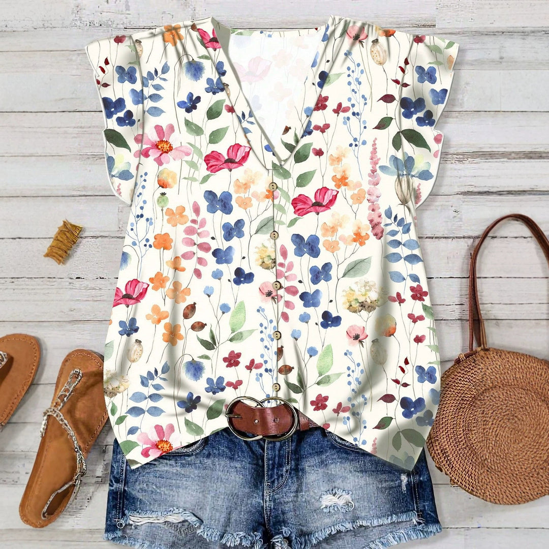 Dame bluse med blomstermønster Skovae