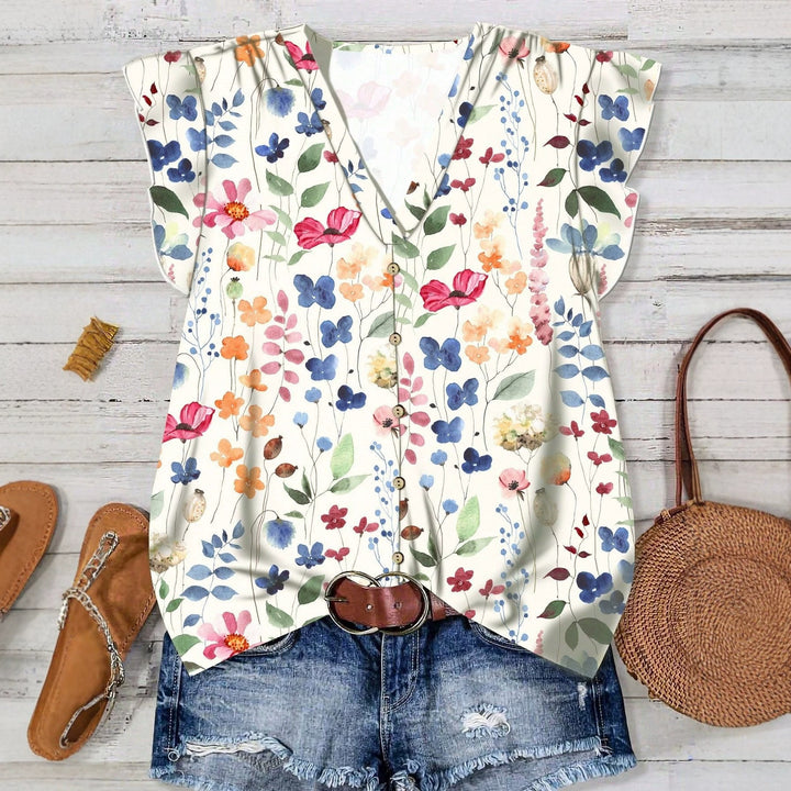 Dame bluse med blomstermønster Skovae