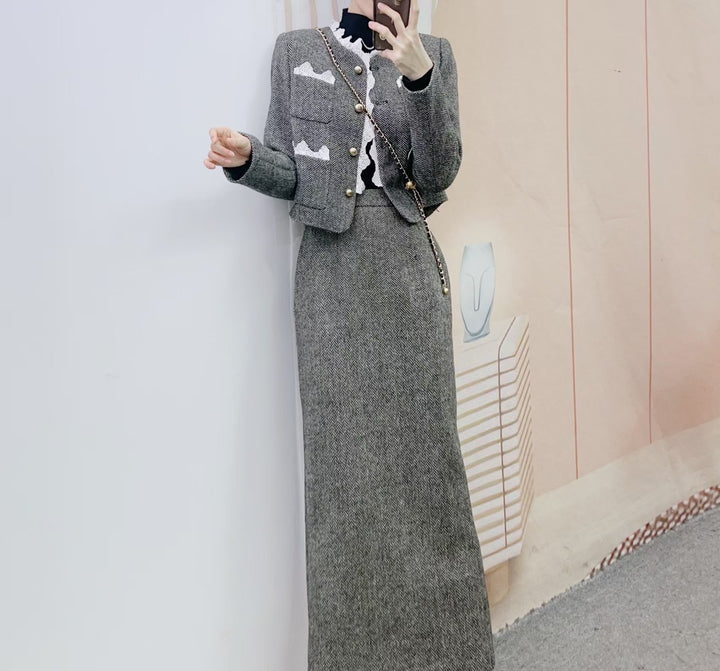 Dame Tweed Blazer med spidsaccentuer og rummelige lommer Stilla