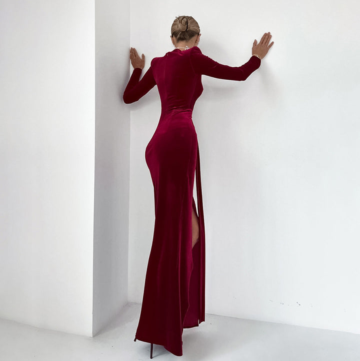 Dame elegant langærmet omslagskjole med skørte og sidelæg Stilla