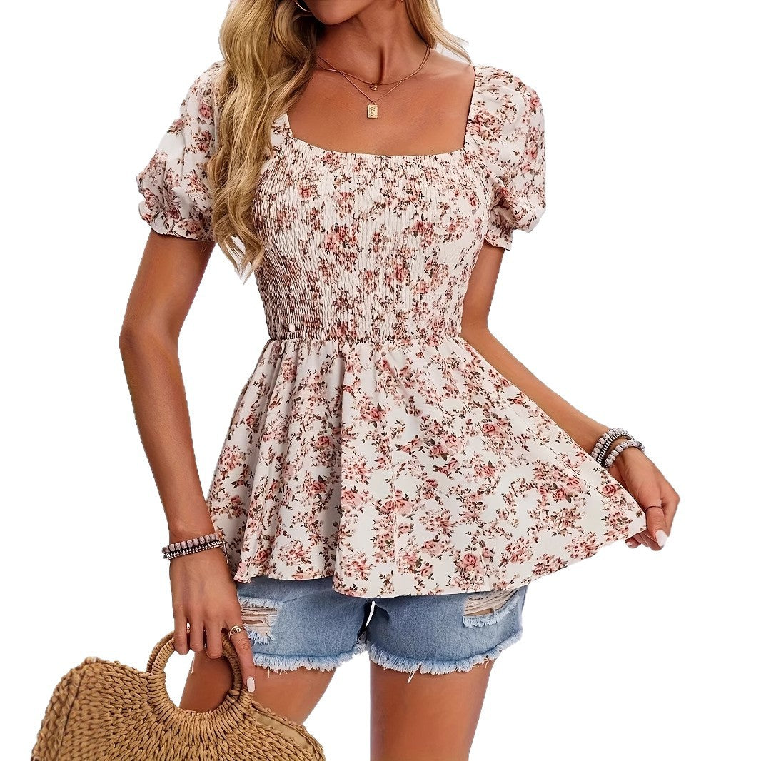 Dame Smocked Floral Peplum Top Stilla