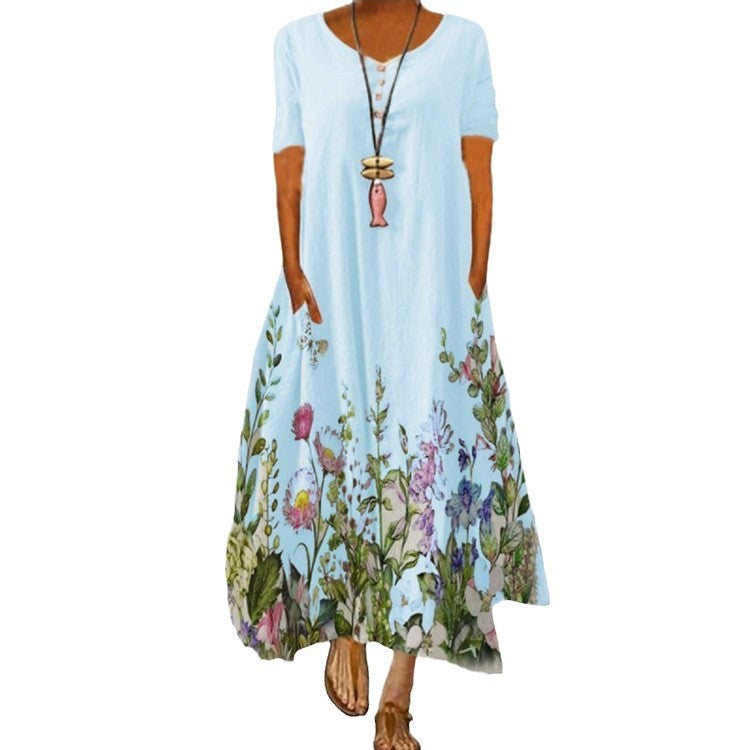 Dame Elegant MAXIKJOL med blomsterprint og praktiske lommer Stilla