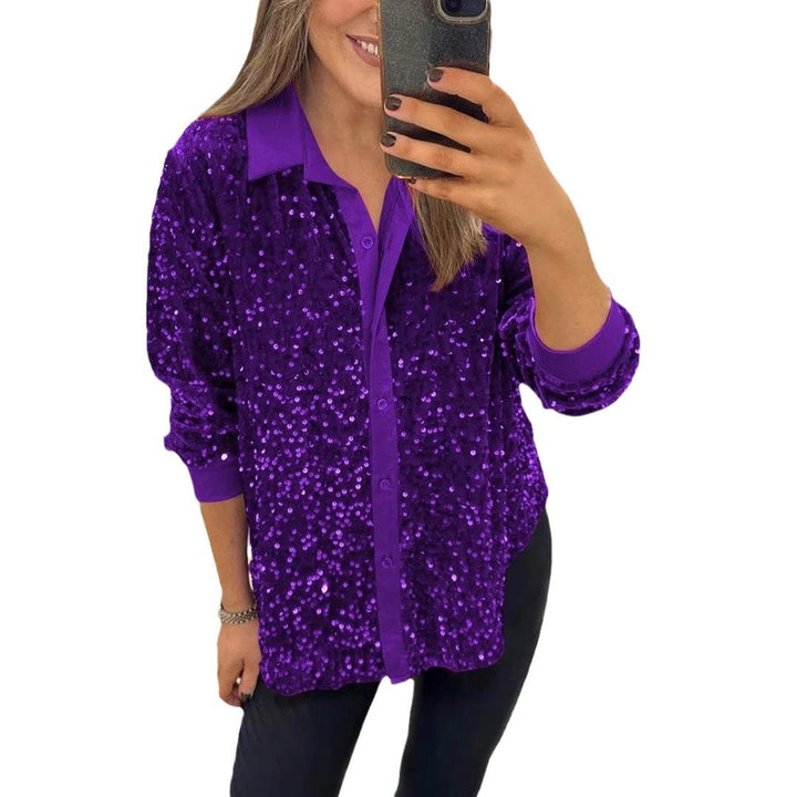 Dame glitrende bluse med elegant knaplukning og luksuriøst design Stiila