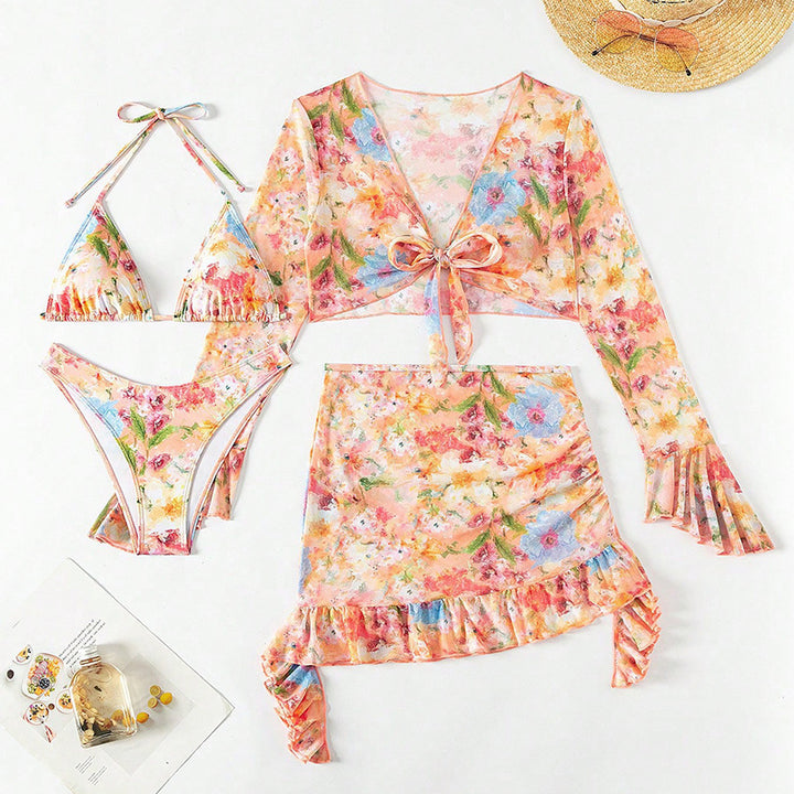Dame Floral Bikinisæt med elegant indpakningsoberdel Skovae
