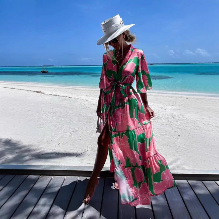 Dame elegant kimono med blomstret design Skovae