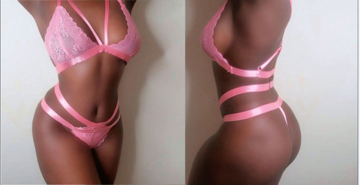 Dame strop top blonde bralette og frækt panty sæt Stilla