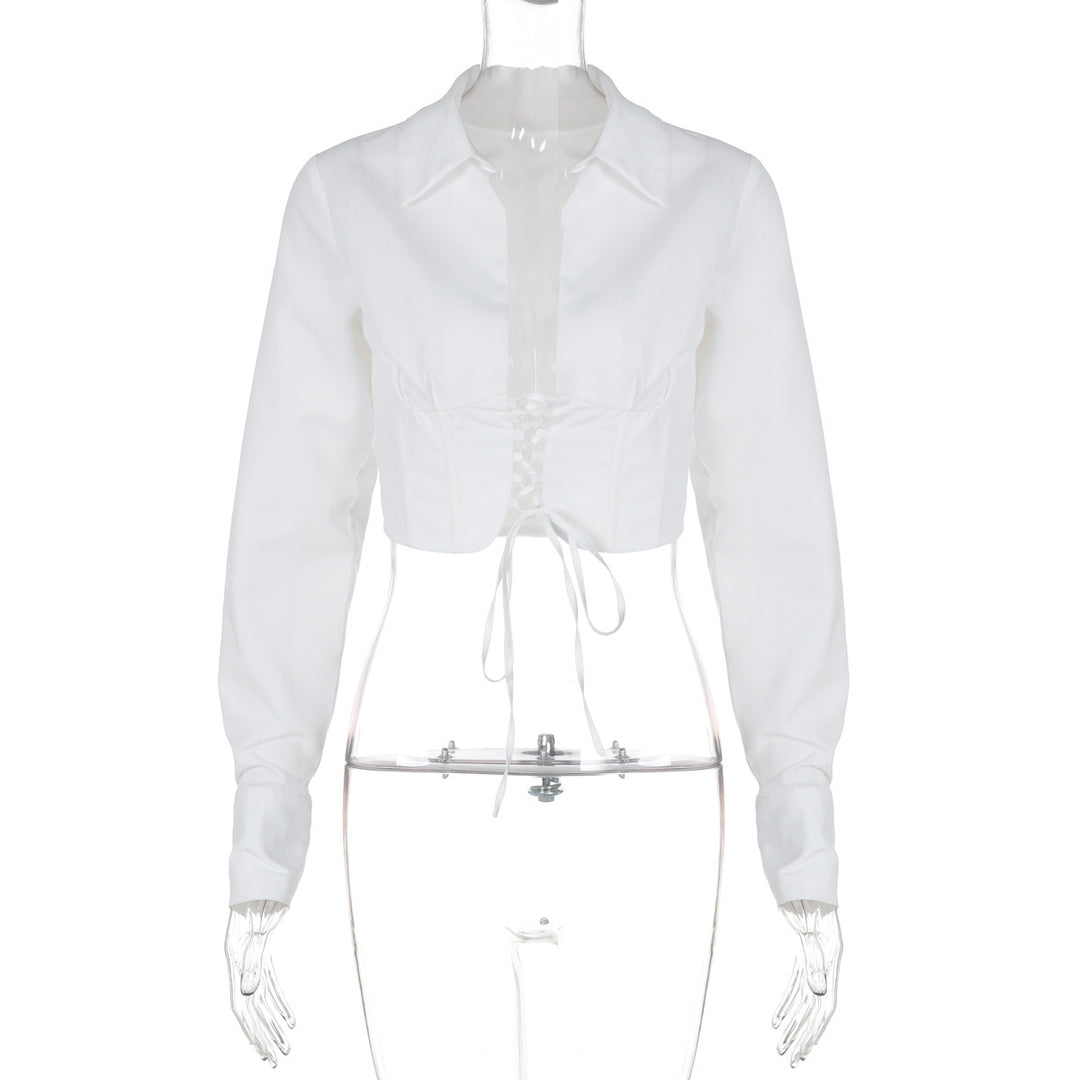 Dame Moderigtig Cropped-Top med elegante snøredetaljer og letforstærket krave Stilla
