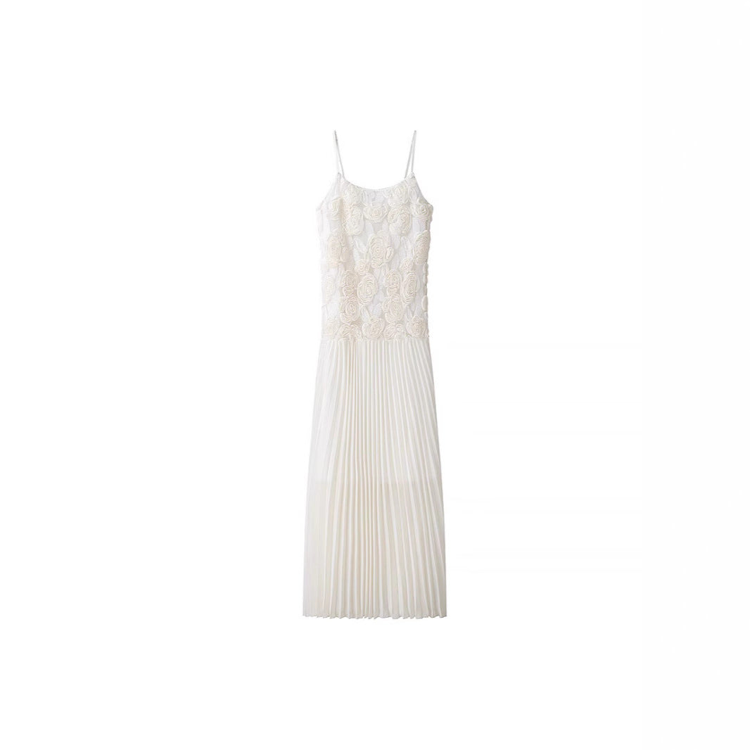 Dame elegant maxikjole med raffineret plisséfold-design og blomstret overdel Stilla