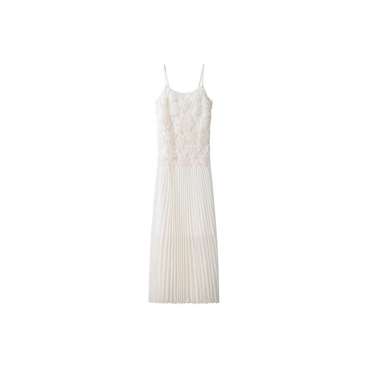 Dame elegant maxikjole med raffineret plisséfold-design og blomstret overdel Stilla