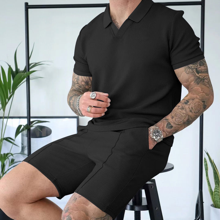Herrer polo skjorte og shorts sæt med moderne struktur design Stilla