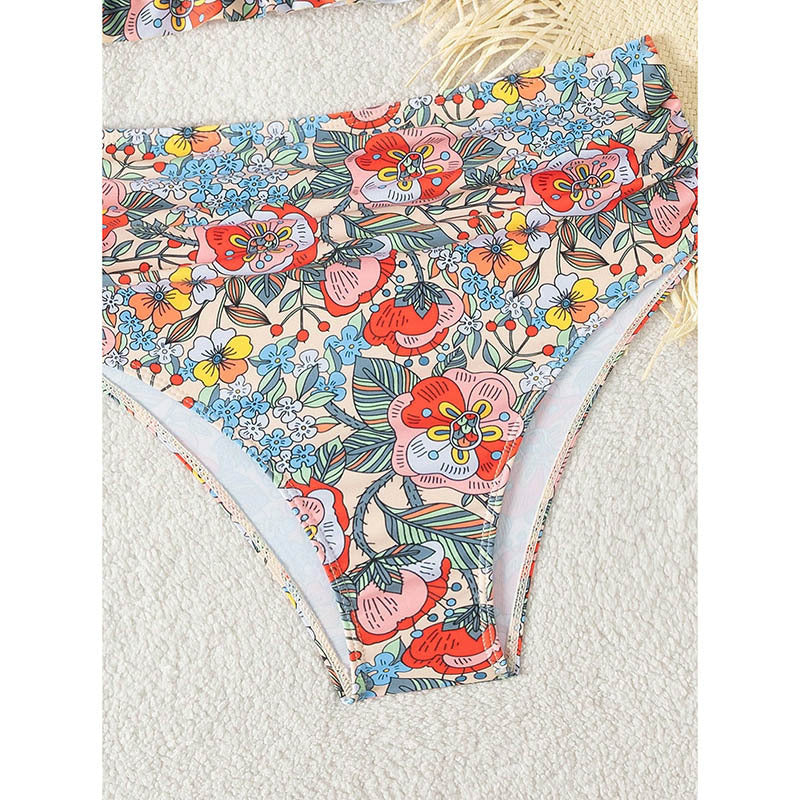 Dame triangel-bikini-sæt med blomster volangmønster og høj talje Stilla