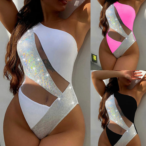 Dame Cut-Out Badedragt med glitrende accenter og asymmetrisk design Stilla