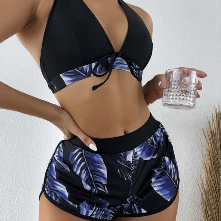 Dame Sporty Bikini-sæt med høj skæring og moderigtige shorts Stilla
