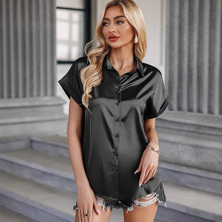 Dame Satin-bluse med overlappende skuldre Stilla