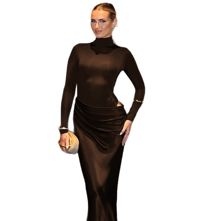 Dame Maxikjole med elegant rullekrave og raffineret draperingsdesign Stilla