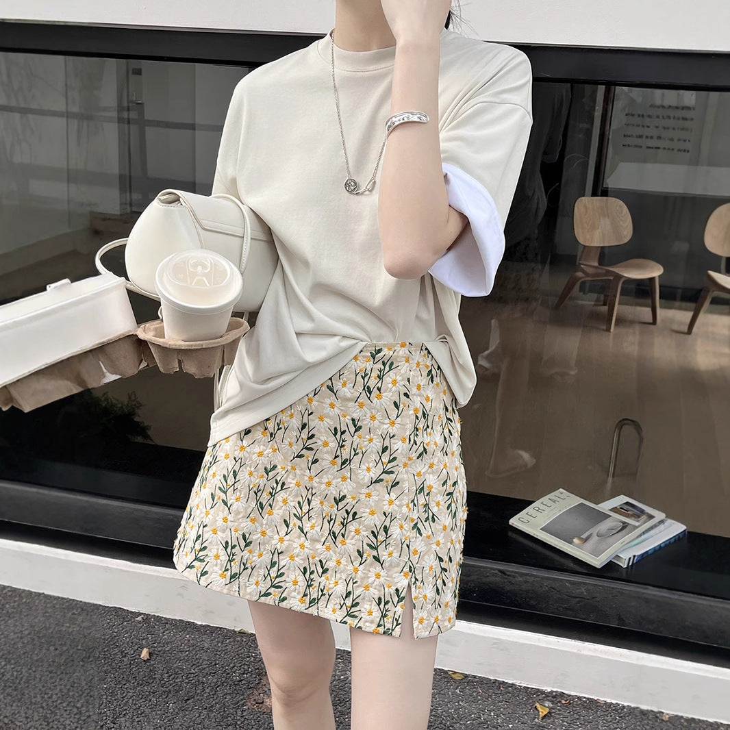 Dame Trendy XS Midi-Nederdel med blomstermønster og flydende snit Stilla