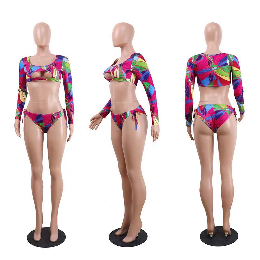 Dame Bikini-sæt med langærmet top og usædvanligt mønster Skovae