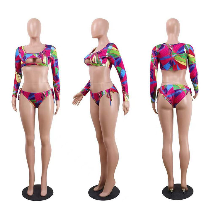 Dame Bikini-sæt med langærmet top og usædvanligt mønster Skovae