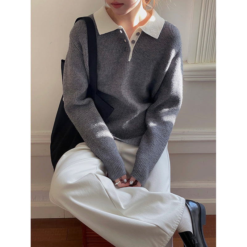 Damer afslappet sweater med polo krave Stilla