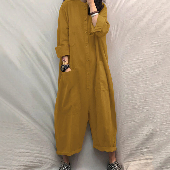 Dame Casual Jumpsuit med overdimensionerede lommer og knaplukning Stilla