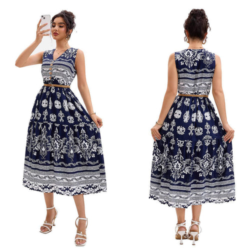 Dame Vintage Floral Knap-op Midi Kjole Stilla