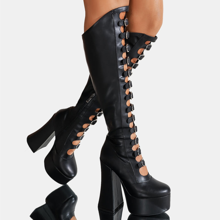 Dame Over-the-Knee Platform Støvler med dekorativt Grommet-design Stilla