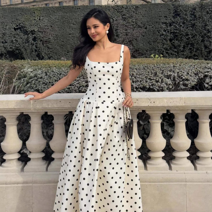 Femme Ærmeløs Polka-Dot-Midi-Kjole Stilla