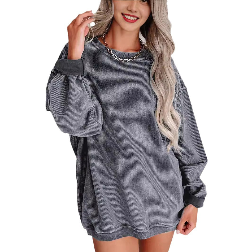 Dame oversize sweatshirt med struktureret vaffelmønster og praktiske lommer Stilla