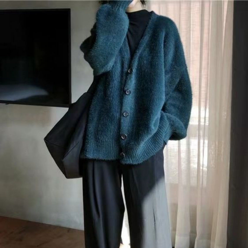 Femme Cozy Åben Fuzzy Strik-Cardigan Stilla