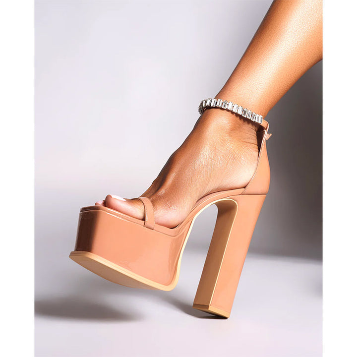Femme Chunky High Platform Heels med kristal-ankelrem Stilla