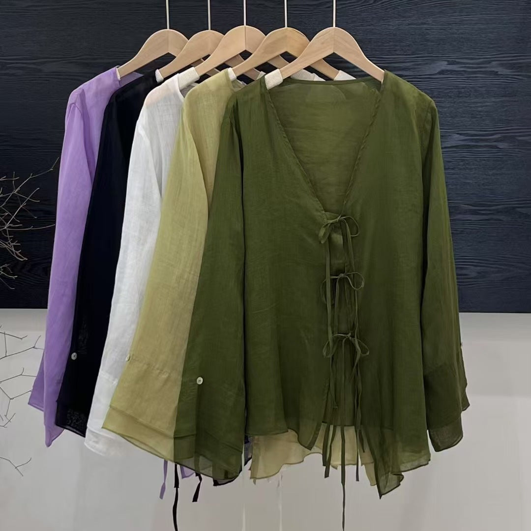 Femme Bohemian Wrap Linned Top med Justerbart Bindebånd Stilla