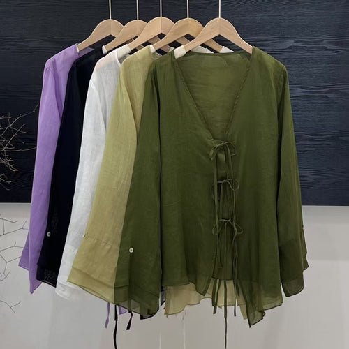 Femme Bohemian Wrap Linned Top med Justerbart Bindebånd Stilla