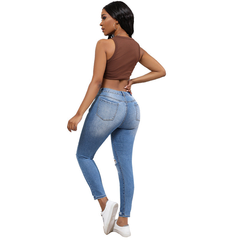 Dame Skinny Jeans med modehuller Stilla