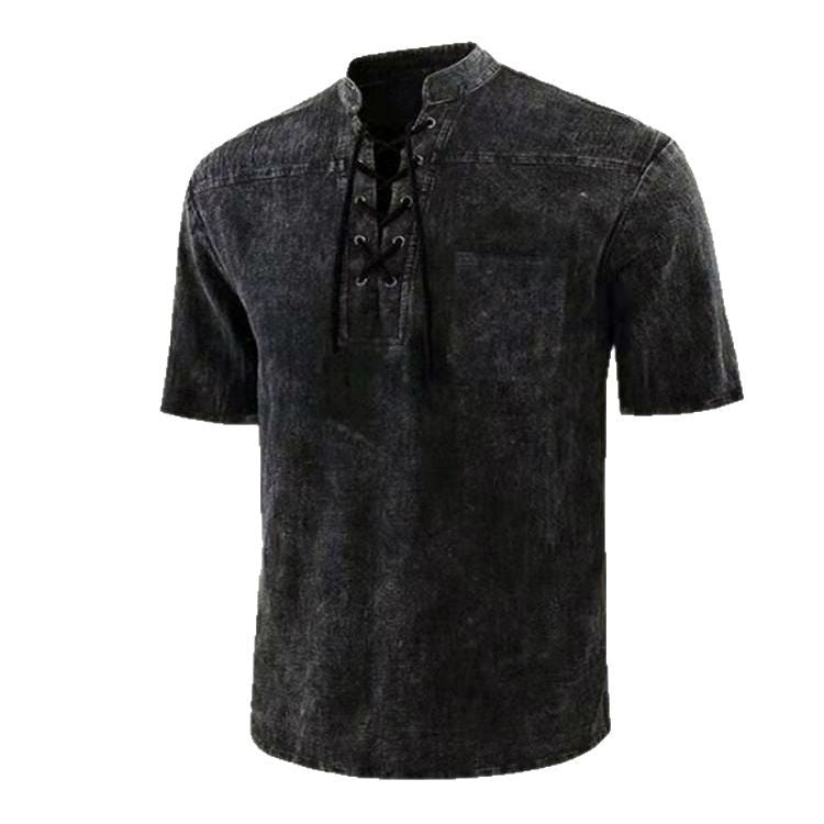 Herrer Casual Kortærmet Pullover med snøring Stilla