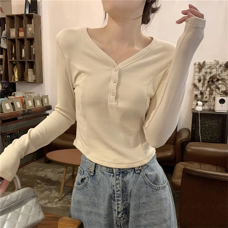 Femme Cropped Langærmet Henley Top Stilla