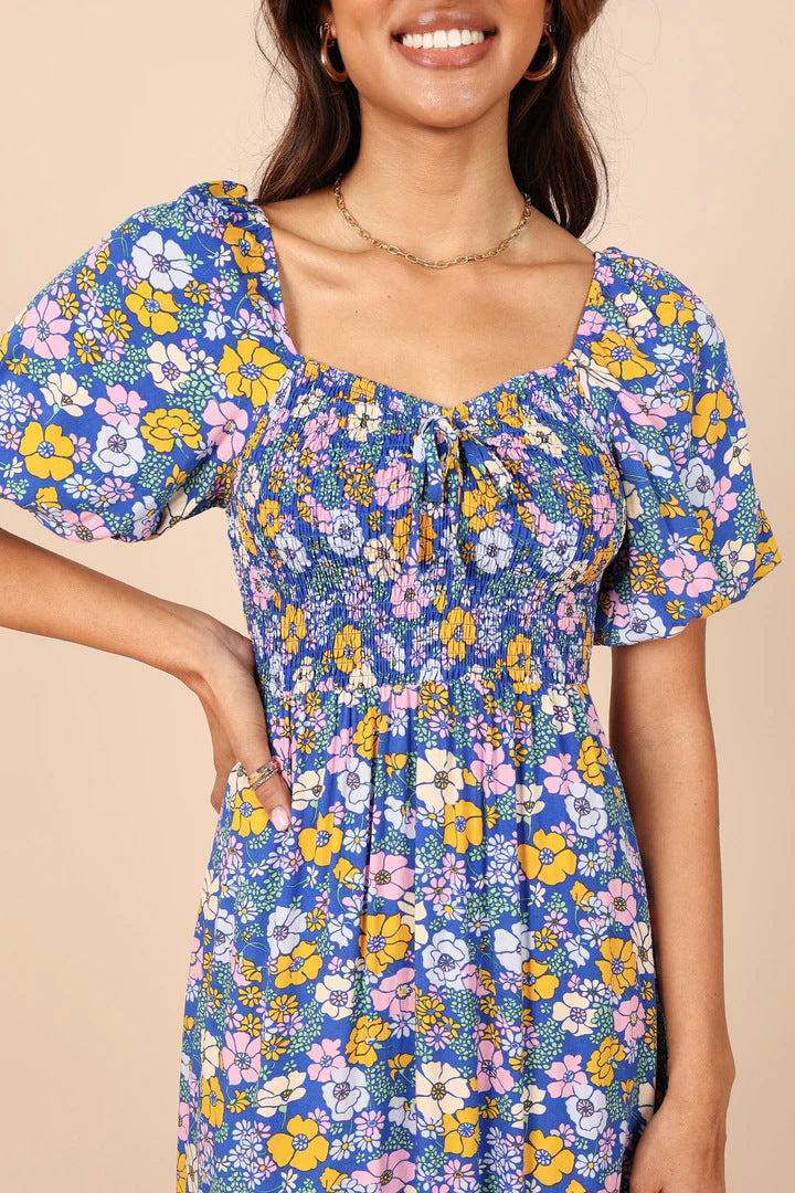 Dame Floral Print Ruffle Maxi Kjole Stilla