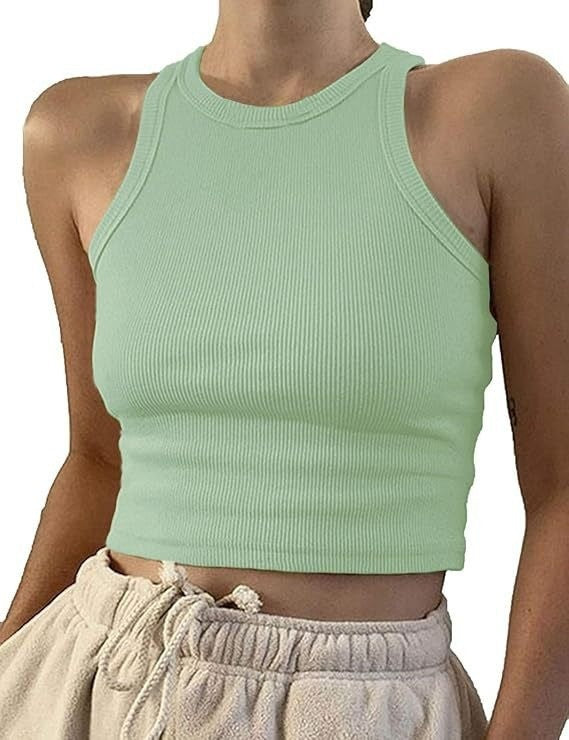 Damer sporty crop-top med elastisk ribdesign Skovae