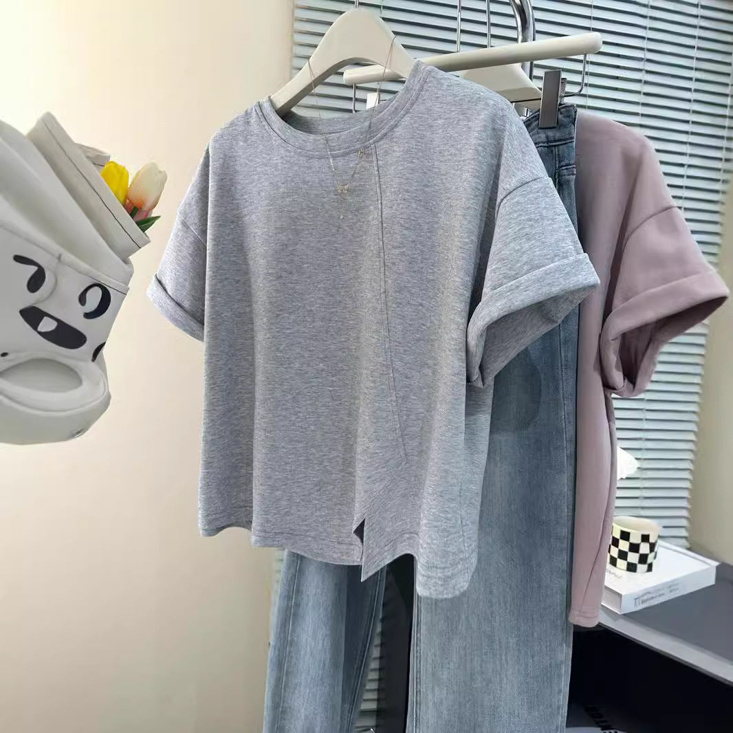 Dame Casual Asymmetrisk Søm T-Shirt Stilla
