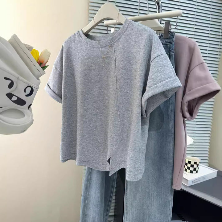 Dame Casual Asymmetrisk Søm T-Shirt Stilla