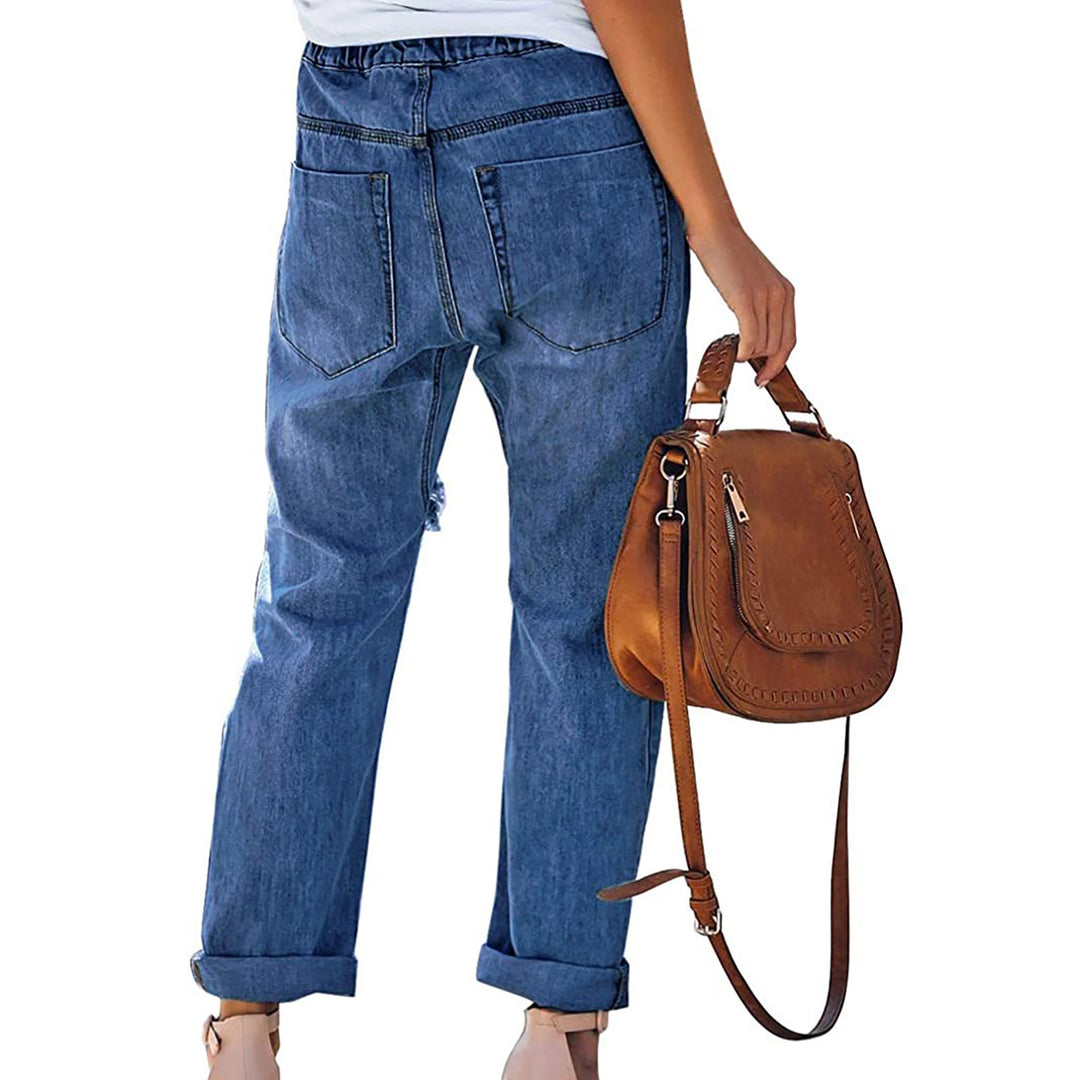 Dame Casual Denim-bukser med moderigtige revner og justerbar talje Stilla