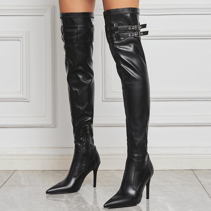 Dame Over-the-Knee Stiletto Høje Støvler med Dekorative Remme Stilla